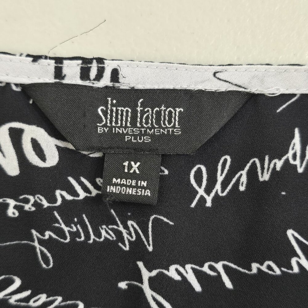 Slim Factor by Investments Womens Top Size 1X Plus Mini Scroll V-Neck - Picture 7 of 12